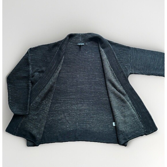 Eileen Fisher Cardigan Sweater Silk Linen Black open Front Size Large - Picture 3 of 12